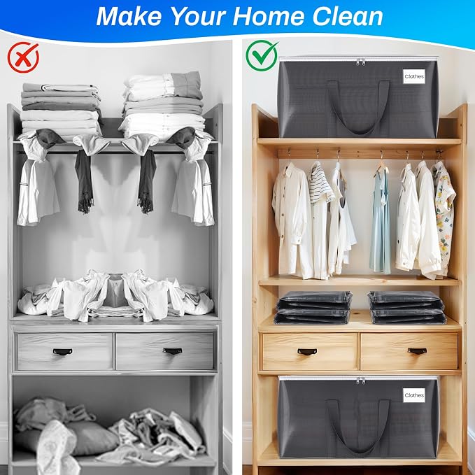 ElegantArray 2 Pack Moving Bags Heavy Duty, Moving Boxes, Storage Bags with Zipper & Handles & Tag for College & Dorm Moving Supplies Grey Laundry Hamper Bag, Foldable Space-saving Totes (93L, Grey)