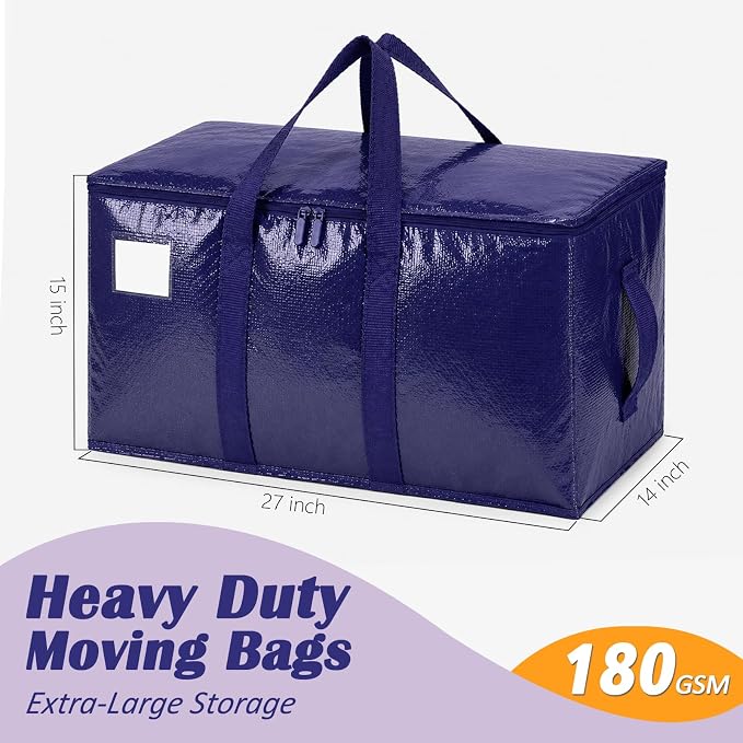 Songrey Heavy Duty Moving Bags, 4 Pack Large Storage Bags with Zipper & Handles, Waterproof Totes Bags for Clothes Packing, Moving, College Supplies, Home Organization