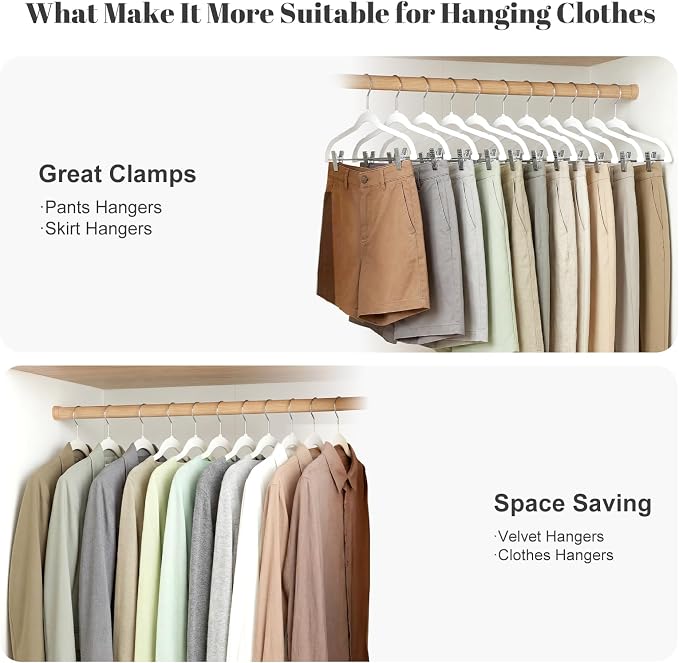 HOUSE DAY Velvet Skirt Hangers 24 Pack, White Velvet Hanger with Adjustable Clips, Space Saving Slim Pant Hangers, Heavy Duty Non Slip Clip Hanger for Pants, Skirts, Shorts | Velvet Hanger with Adjustable Clips, Space Saving Velvet Pant Hangers, Heavy ...