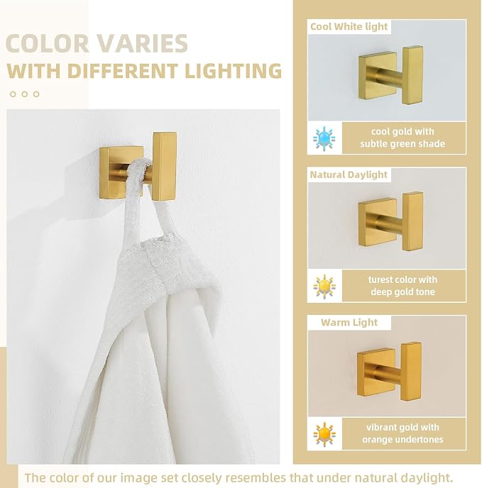 Angle Simple Towel Hook for Bathroom, SUS304 Stainless Steel Robe Coat Hook for Wall, Hand Towel Holder, Brushed Dark Gold
