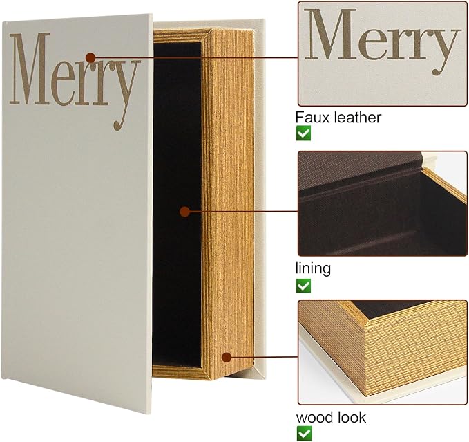 PACOLO Decorative Book Boxes, Faux Wood cover Storage for Hidden Jewelry, Money, and Cash (Merry)