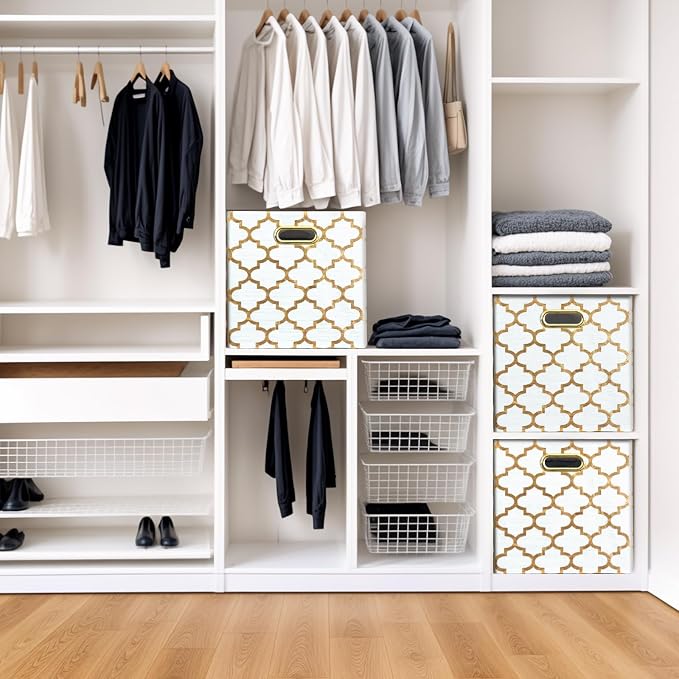 13x13x13 Storage Cube Bins, Collapsible Storage Bins Fabric Storage Cubes Organizer Baskets Box Drawers for Shelves, Closet, Wardrobe, Bookshelf, Cabinet, 3 Pack, White, AG40001-02