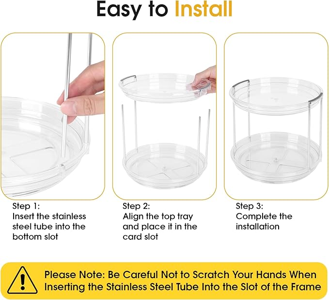2 Pack Medicine Cabinet Organizer, Rotary Turntable Organizer for Medicine and Vitamin Bottles, Under Sink Organizer for Medicine, Bathroom Cabinet Storage, Easy Assembly, Transparent Clear