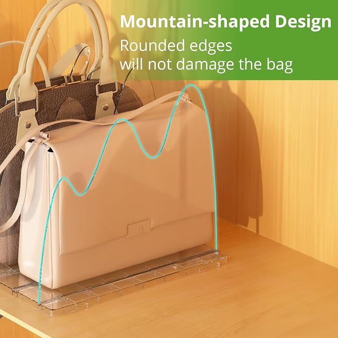 ANTOWIN 2 Pack Clear Purse Organizers for Closet, Adjustable Shelf Divider, Handbag Separators Storage Organizer, Shelf Divider in Bedroom, Office, Kitchen
