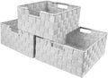 Sorbus Storage Box Woven Basket Bin Container Tote Cube Organizer Set Stackable Storage Basket Woven Strap Shelf Organizer Built-In Carry Handles (White)