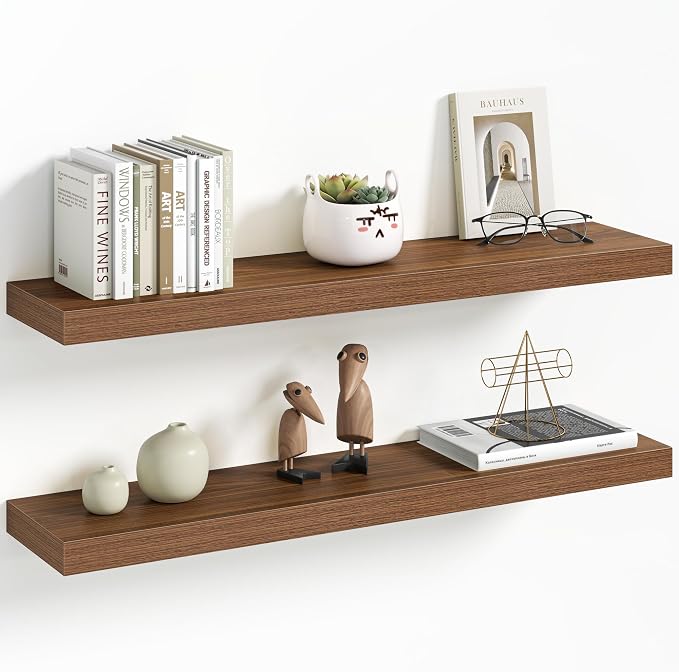 Vivelove 30 Inch Floating Shelves Wall Mounted for Display, 6.5 Deep Duty Shelves with Invisible Brackets for Living Room,Bedroom,Kitchen, Bathroom Storage & Decor,30" Wx6.5 Dx1.4 H - Walnut