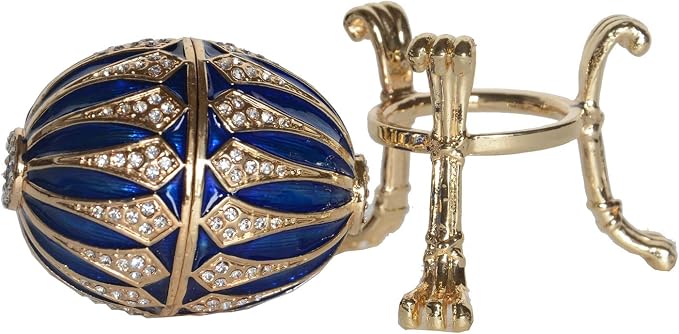 Blue Faberge Egg Trinket Box Jewelry Box Hand Painted Decorative Box with Hinged Lid Ring Earring Holder Easter Egg Collectible