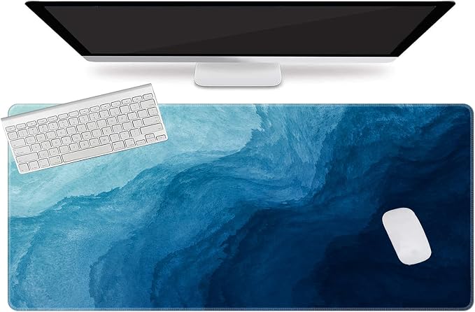 L-SPOUTTO Blue Desk Mat Gaming Mouse Pad XXL Large Mouse Pad Non-Slip Rubber Base Keyboard Pad Waterproof Desktop Mat for Laptop Computer Work Game Home Office-Blue Wave