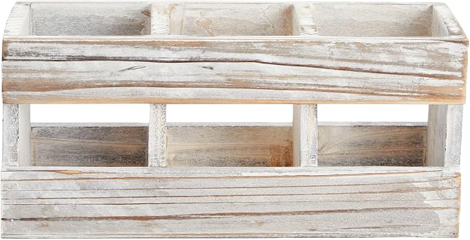 Juvale Farmhouse Decor 3-Compartment Pencil Holder & Desk Organizer - 9.5 x 4.25 x 4 in - Cedarwood Rustic Finish - Rustic Pen Organizer for Office & Classroom
