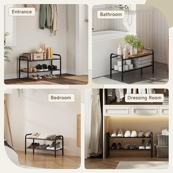 Shoe Rack,Long Shoe Organizer For Closet,Wide Shoe Storage For Entryway, 2 Tier Sturdy Metal Free Standing Shoe Shelf