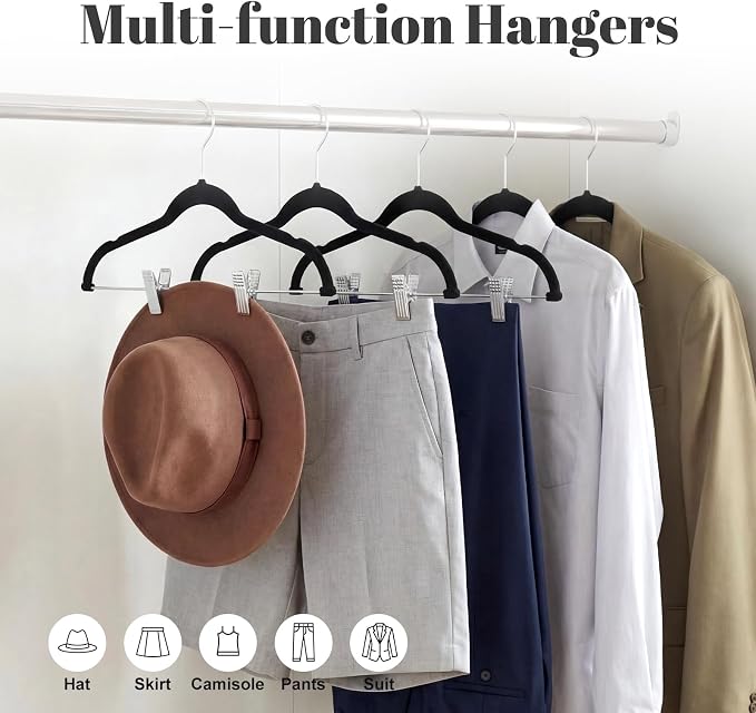HOUSE DAY Velvet Skirt Hangers 36 Pack, Black Velvet Pant Hangers with Adjustable Clips, Space Saving Slim Shorts Hanger, Heavy Duty Non Slip Clip Hanger for Pants, Skirts, Shorts | with Adjustable Clips, Space Saving Slim Shorts Hanger, Heavy Duty Non...