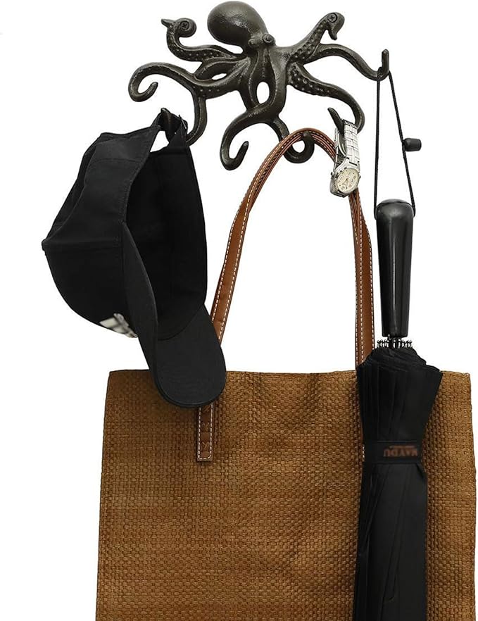 Key Holder for Wall, Octopus Coat Hooks Wall Mounted Towel Hooks, Heavy Duty Key Hooks Decorative with 6 arms