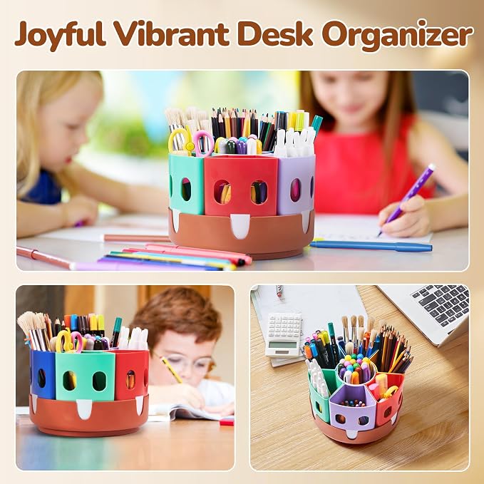 GAMENOTE Rotating Art Supply Storage Organizer, Lazy Susan Office School Supplies for Kids Desk Organizers and Homeschool Supplies Craft Caddy Classroom Organization (Small)