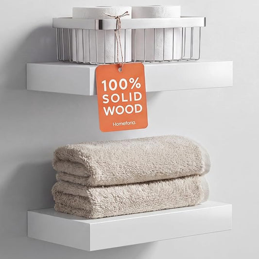 Homeforia White Floating Shelf 12 inch, High End Solid Real Wood Small 12inch Floating Shelves for Wall Mounted, White Wooden 12 in Floating Shelves, Heavy Duty Bracket, 12 X 6.5 X 1.75 inch, Set of 3