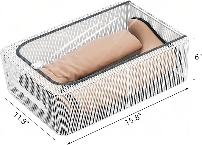 1 Pack Clear Shoe Storage Boxes for Boots Sneaker, 15.8" x 11.8" x 6" | Stackable Closet Storage Bins, Lids, Metal Frame, Waterproof PVC Cloth
