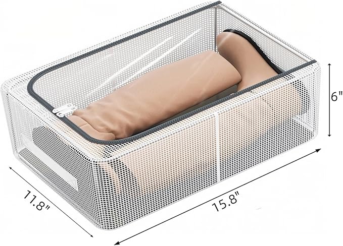 3 Pack Clear Shoe Closet Organizer for Boots Sneaker, 15.8" x 11.8" x 6" | Steel Frame, Waterproof PVC Cloth, Stackable Storage Boxes Bins for Under-Bed, Bedroom Dormitory