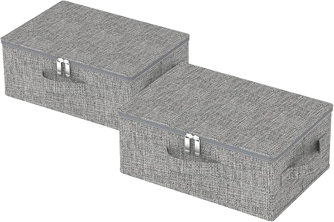 Underbed Storage Boxes with Zippers, Blanket Bags with Lid, Foldable Underbed Storage Bins, Home Basket Container for Organizing Clothes, Shoes, Pillows, 14.9x10.2x5.9Inches, Grey, 2 Pack