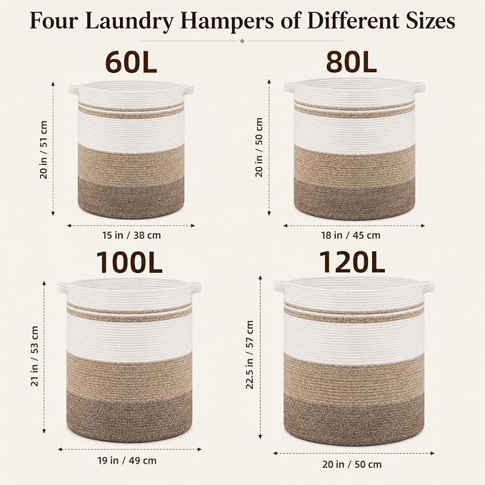 OIAHOMY 80L Laundry Baskets-Laundry Hamper,Storage Basket with Handles,Decorative Basket for Living room,Woven Storage Basket for Toys Bin,Pillows, Blankets,Clothes-20x18in-Yellow Black