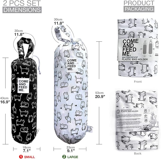 2pcs Waterproof Plastic Grocery Trash Bag Holder Shopping Carrier Holder Organizer Kitchen Storage Bag Dispenser Multiple Designs Sizes Cats