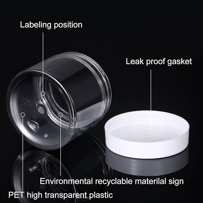 SATINIOR 12 Pack 7 oz Plastic Container Jars with Lids Round Clear Travel Cosmetic Container Slime Jars for Toiletries, Lotion, Cream, Ointments, Makeup, Rhinestone, Samples, Kitchen Storage(White)