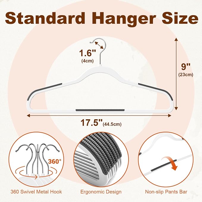 HOUSE DAY Heavy Duty Plastic Hangers 50 Pack, Non Slip Clothes Hangers with Rubber Grip and 360° Hook - Thin Plastic Hanger Space Saving - Coat Hanger White, Closet Organizer for Shirt, Pants, Suit