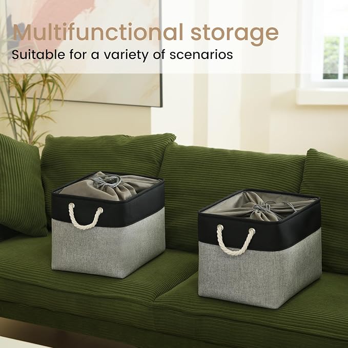 Large Storage Baskets- 16x12x12 inch Storage Bins for Shelves and Closet Organizing, Foldable Fabric Bin for Home Organization Clothes and Laundry (1-Pack, Black&Gray)