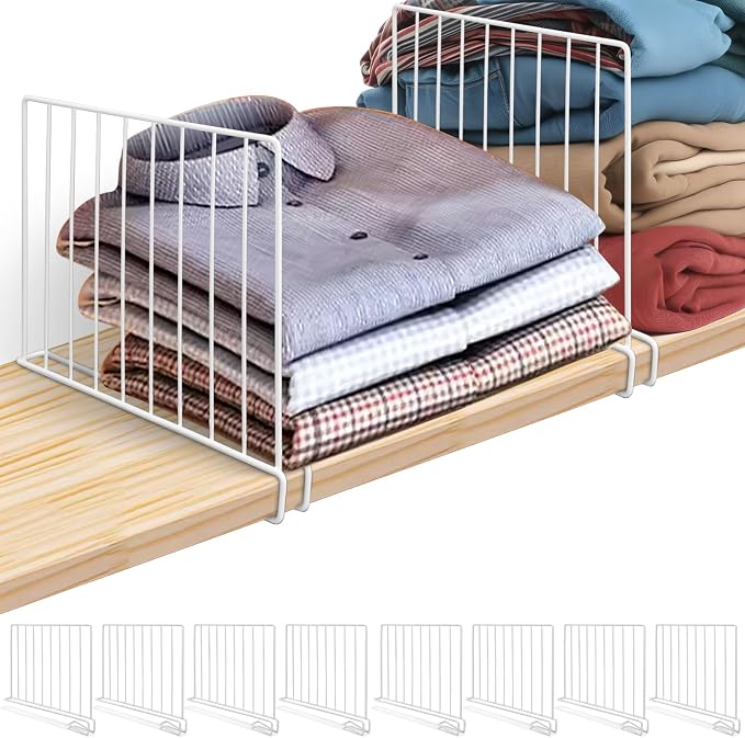 Shelf Dividers for Closet Organization, 8 Pack Metal Closet Shelf Dividers, Closet Shelf Organizer for Wood Closet Separator