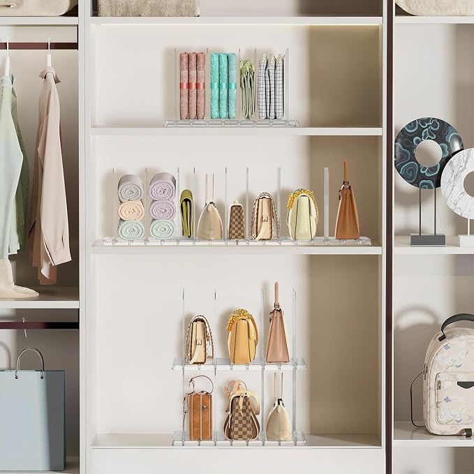 ANTOWIN 2 Pack Shelf Divider, Purse Organizers for Closet, Adjustable Handbag Separators, Storage Organizer in Bedroom, Office, Easy to Install and Clean