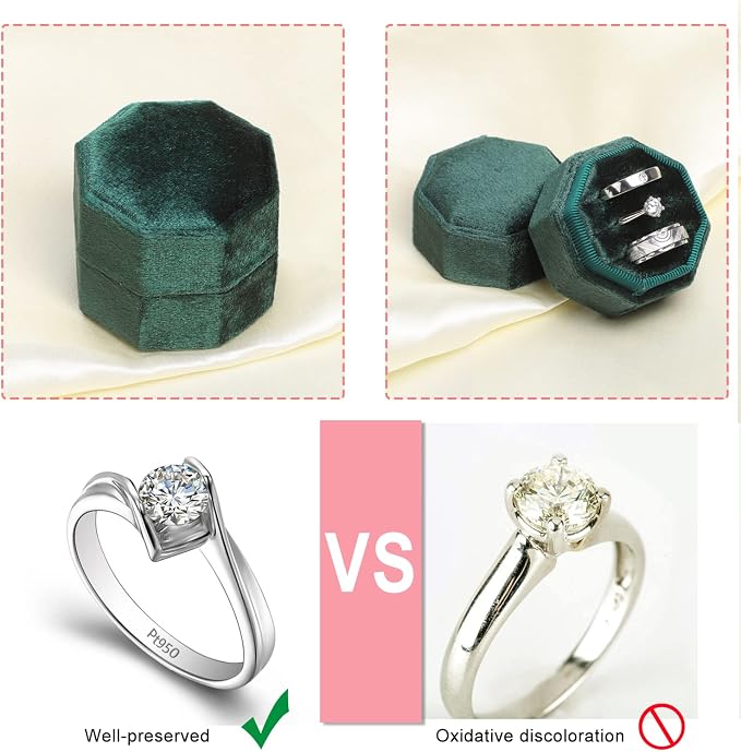 WantGor Velvet Ring Box, 3 Slots Jewelry Ring Gift Box Vintage Ring Holder | Ring Display Case for Wedding Ceremony Proposal Engagement (Green)