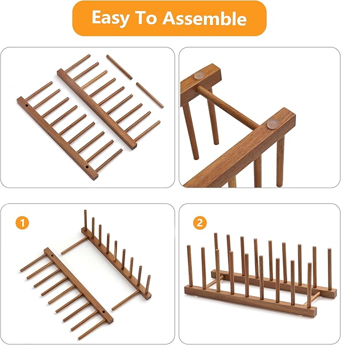 HBlife 4pcs Acacia Wooden Dish Dying Rack Pot Lid Plate Organizer Holder for Cabinet, Cutting Board Stand Drainer Storage Plate Rack for Dish, Pot Lid, Bowl, Cup, Cutting Board and Books