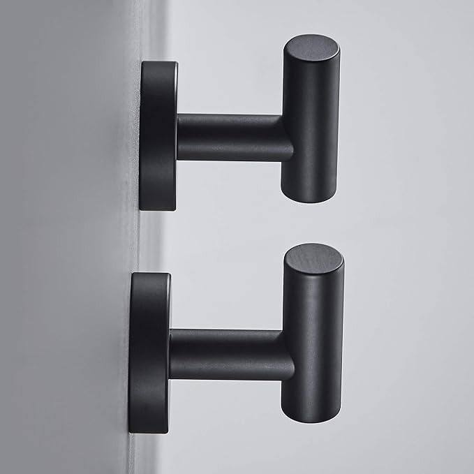 MARMOLUX ACC - Towel Hook Black Bathroom Single Coat Hooks Bath Kitchen Small Hand Towel Holder Hat Door Hanger Rack Home Storage Stainless Steel Bathroom Hardware Set Wall Mount Matte Black (2 Pack)