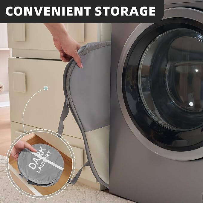 Collapsible Laundry Basket Durable Pop Up Hamper with 2 Compartments for Sort and Storage, Portable Dirty Clothes Hamper for Dorm, Laundry Room or Travel (Black + Begie)