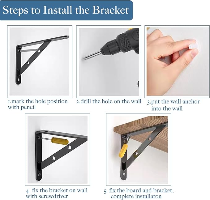 Shelf Brackets 6 Pack 16 inch Heavy Duty Metal L Brackets for Shelf 16"x10" Black Iron Wall Mount Screw Included
