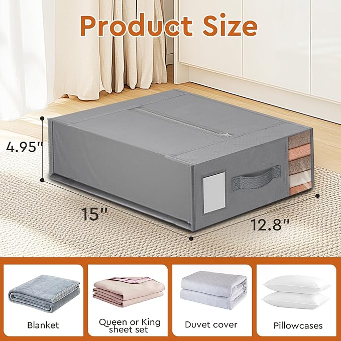 StorageTastic 6 Pack Bed Sheet Closet Organizers and Storage,Sturdy Foldable Storage Containers with Window and Label,Storage and Organization for Bedding Sheets,Duvet Covers,Blankets (Grey)