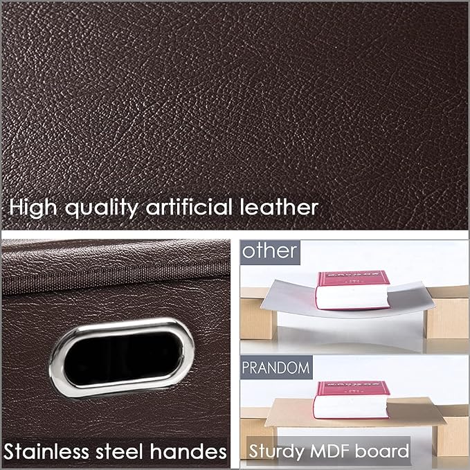 PRANDOM Leather Foldable Cube Storage Bins 13x13 inch [4-Pack] Fabric Storage Baskets Cubes Drawer with Cotton Handles Organizer for Shelves Nursery Closet Bedroom Clothes Brown
