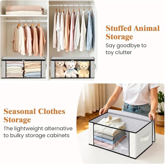 Fab totes 35L Closet Organizers and Storage, Foldable Under Bed Storage Containers, Storage bags for Organizing Bedroom, Closet, Clothing,Organization with Handle (10 Pack,Ivory)