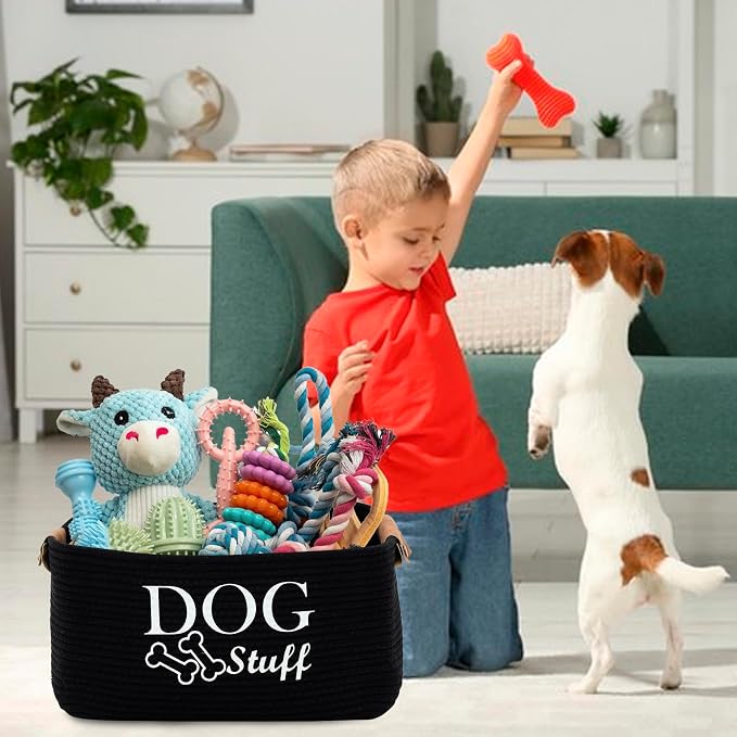 Geyecete Square Dog toy basket storage Cotton Rope Storage Basket Pet/Pet Toy And Accessory Storage Bin Doy Toy Box-Black