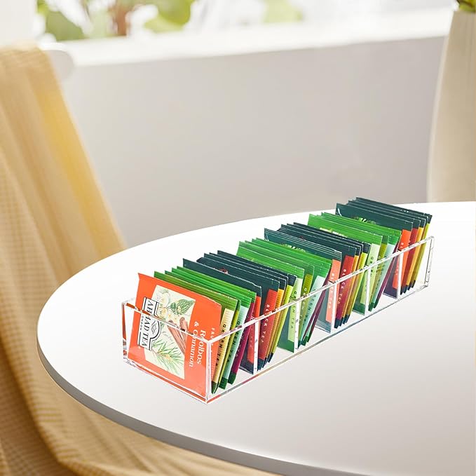 Tea Bag Organizer, Clear Tea Bag Holder with 6 Slot, Tea Packet Storage for Countertop, Drawer, Kitchen, Pantry, Cabinet