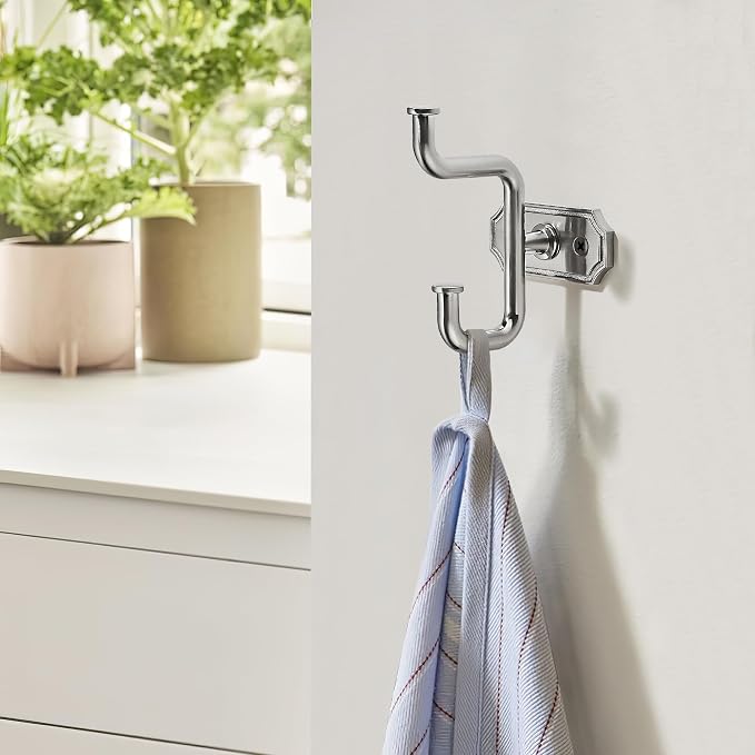 SAILING 2 Pack Nickel Brushed Coat Hooks - Towel & Robe Hooks for Bathroom, Bedroom & Kitchen