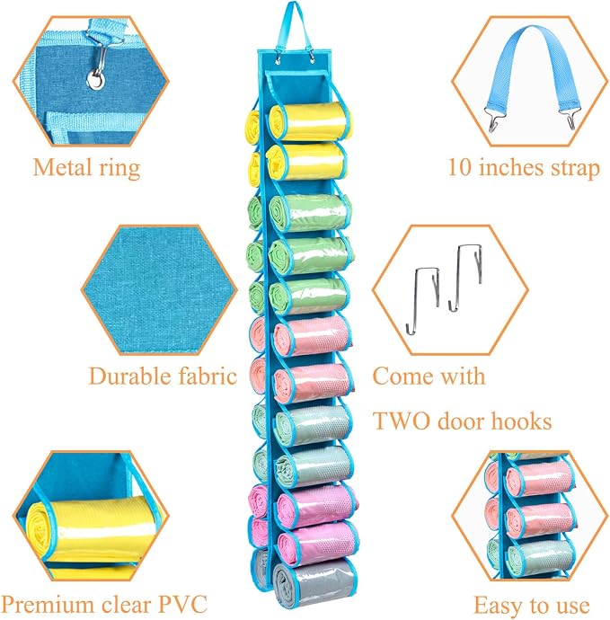 Legging Storage Bag Storage Hanger Can Holds 24 Leggings or Shirts Jeans Compartment Storage Hanger, Foldable Leggings Organizer Clothes Portable Closets Roll Holder (Blue)