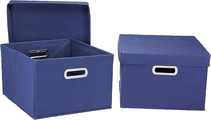 Household Essentials Fabric Storage Boxes with Lids and Handles, Blue (Pack of 8)