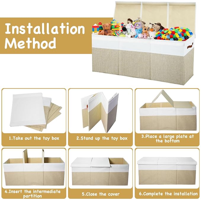 Large Toy Box Chest,Toy Storage Organizer,Storage Bins with Lids,Stuffed Animal Storage,Toy Bins for Kids,Toddlers,Baby,Girls,Nursery,Living Room,playroom(Beige)