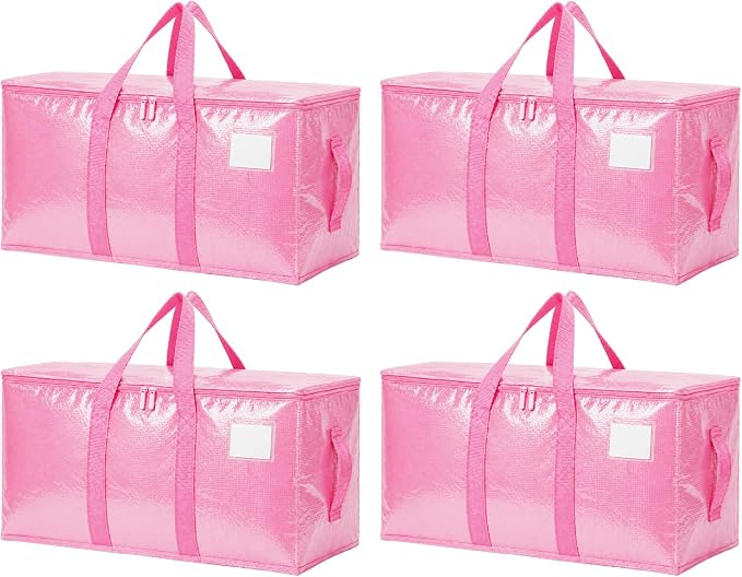 Songrey Heavy Duty Moving Bags, 4 Pack Large Storage Bags with Zipper & Handles, Waterproof Totes Bags for Clothes Packing, Moving, College Supplies, Home Organization