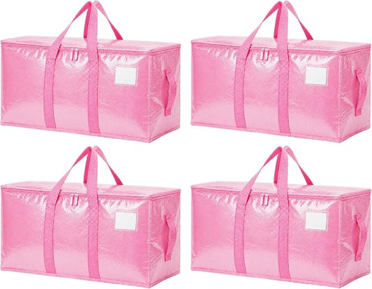 Songrey Heavy Duty Moving Bags, 4 Pack Large Storage Bags with Zipper & Handles, Waterproof Totes Bags for Clothes Packing, Moving, College Supplies, Home Organization
