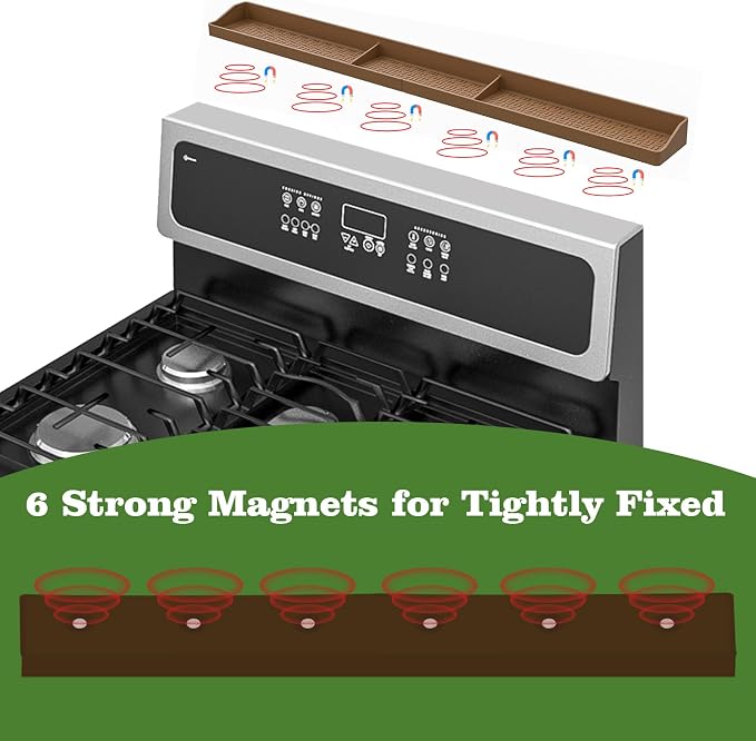 30 Inch Silicone Stove Top Shelf Magnetic for Kitchen, Strong Magnetic Heat Resistant Spice Rack Organizer for Over Stove Oven -(Bronze)