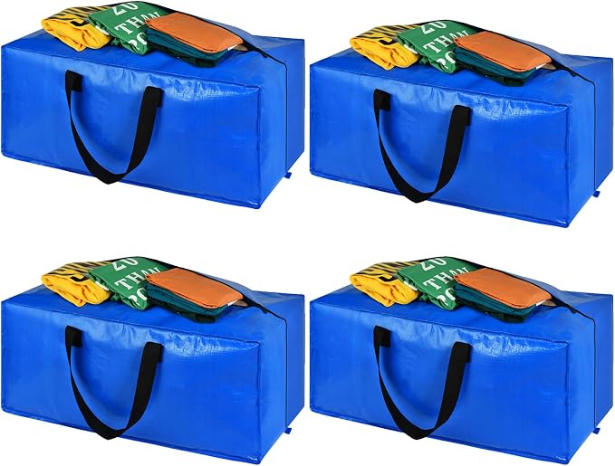 Heavy Duty Blue Moving Bags with Strong Zipper Handles Backpack Straps | 4 Pack Extra Large Storage Bags Totes Moving Boxes Packing Supplies for College Dorm Room Essentials Compatible with IKEA