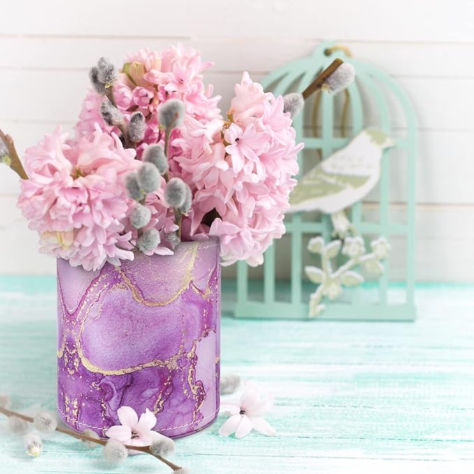 Large Capacity Colored Pen Holder for Desk, Leather Pencil Holder Pen Cup Marker Holder Makeup Brush Holders, Desk Accessories & Workspace Organizers for Home, Office, Purple Marble