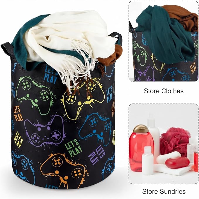 Zhehao 2 Pcs Gamer Laundry Basket Boys Kids Laundry Hamper Gamer Room Decor Gaming Storage Basket Hamper Clothes Organizer Nursery Toy Storage Bin for Gifts Bedroom Bathroom Decoration(Stylish)