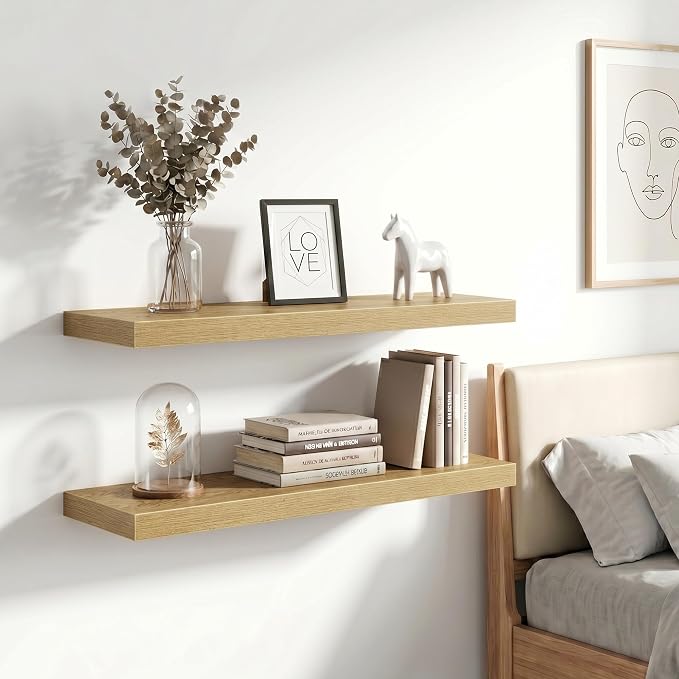 Vivelove 40 Inch Floating Shelves Wall Mounted for Display, 6.5 Deep Duty Shelves with Invisible Brackets for Living Room,Bedroom,Kitchen, Bathroom Storage & Decor,40" Wx6.5 Dx1.4 H - Oak