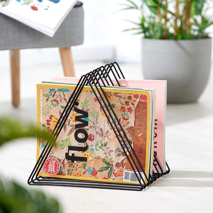 Files Folder Stand Desktop File Organizer, Vinyl Records Holder Book Shelf Magazine Rack, 9 Slot File Sorter Eye-catching Decoration for Indoor Office Home, Photograph Props (Diamond Black)